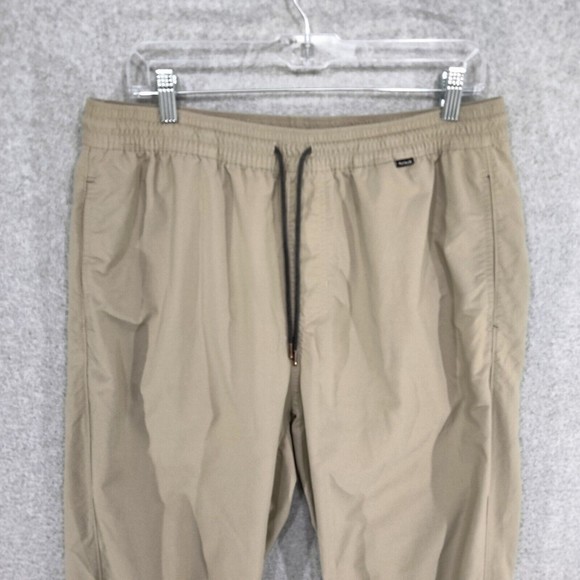 Hurley Jogger Pants Mens Size L Khaki Drawstring Mesh Lining Athleisure Nylon - Picture 2 of 13
